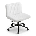 Criss Cross Wide Cross Legged Armless Office Desk Chair with Wheels Height Adjustable Swivel - White