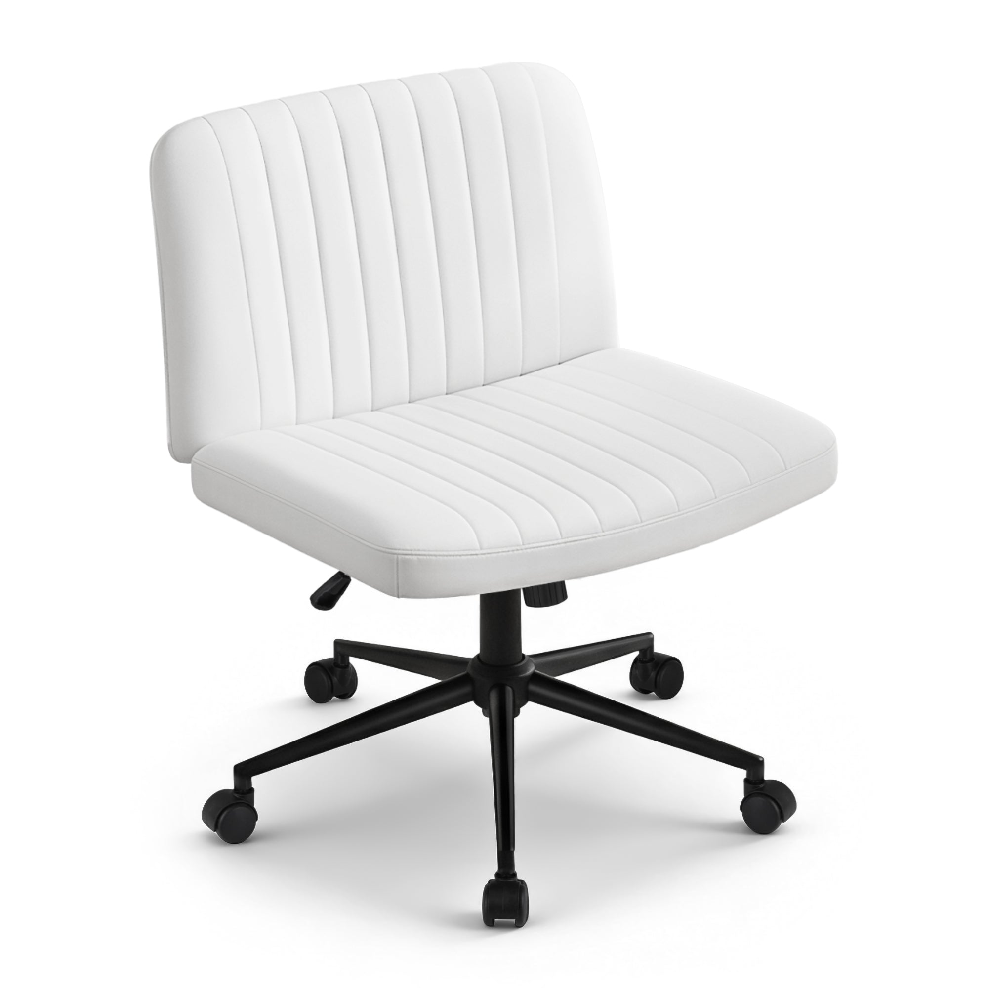 Criss Cross Wide Cross Legged Armless Office Desk Chair with Wheels Height Adjustable Swivel - White