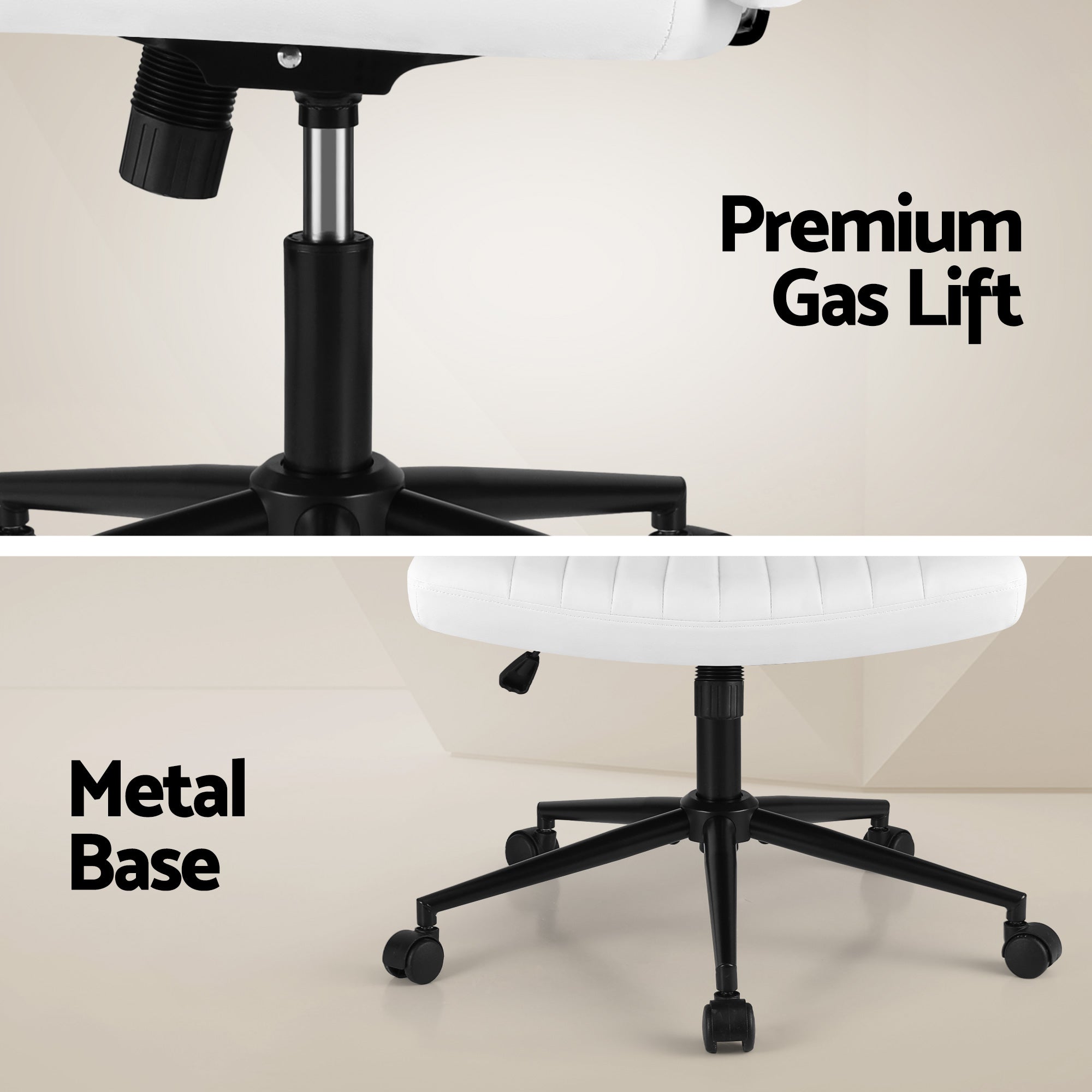 Criss Cross Wide Cross Legged Armless Office Desk Chair with Wheels Height Adjustable Swivel - White