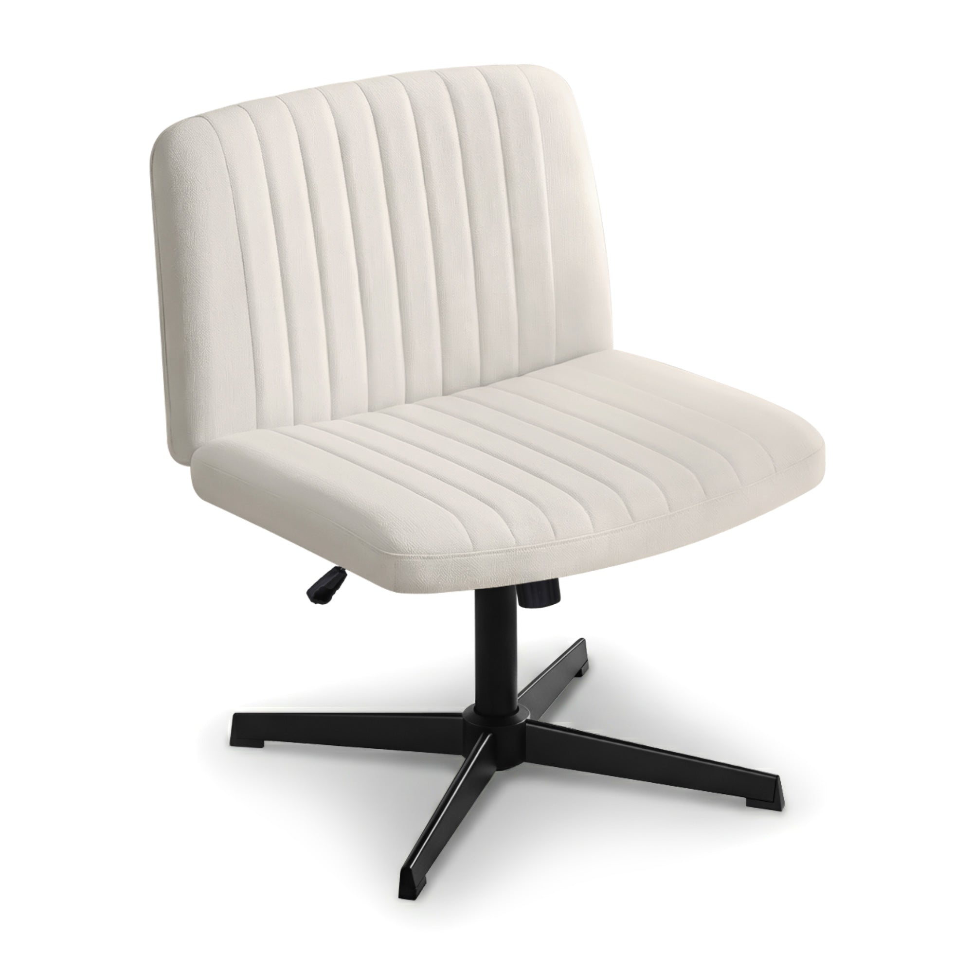 Criss Cross Wide Fabric Office Desk Vanity Chair Armless Swivel Height Adjustable - Beige