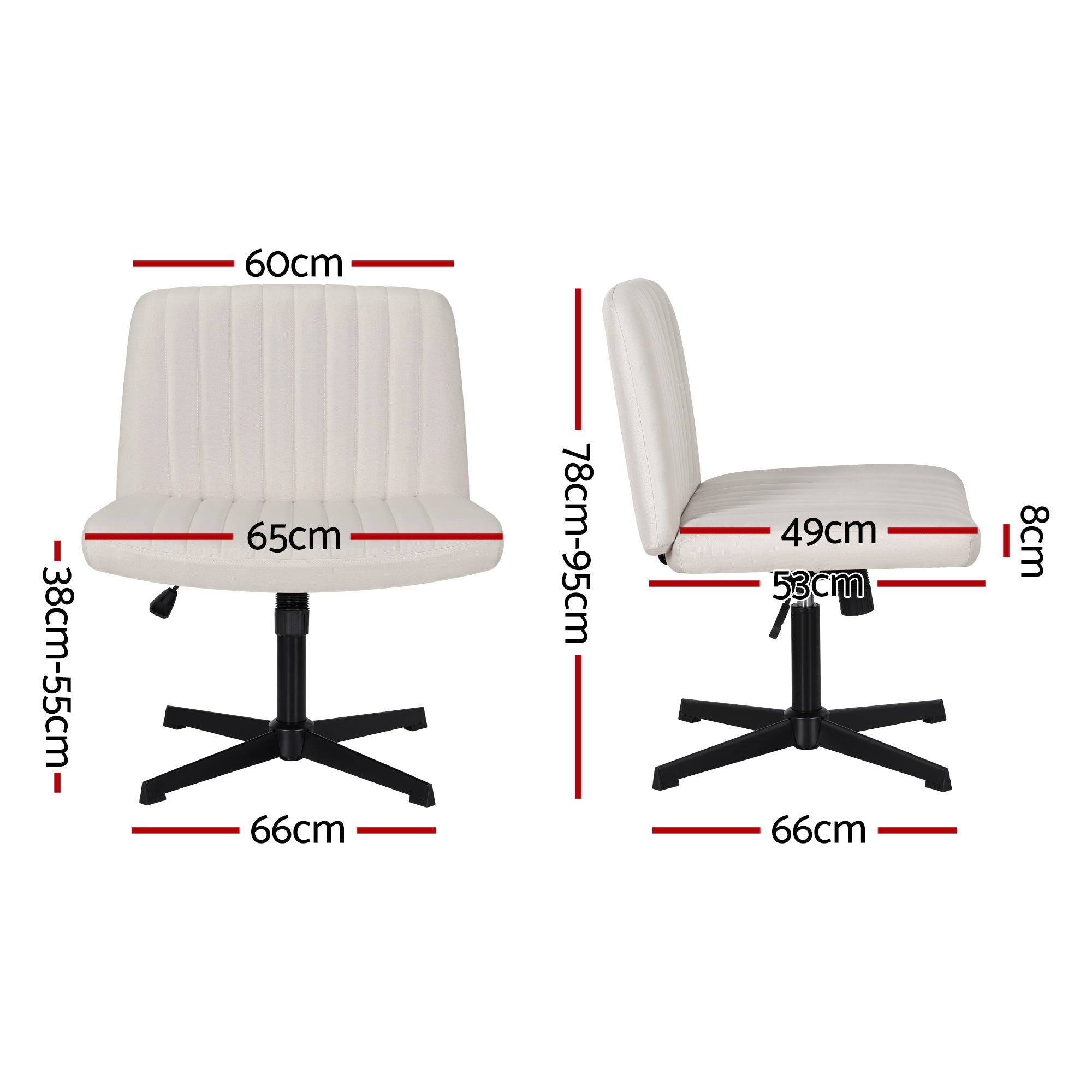 Criss Cross Wide Fabric Office Desk Vanity Chair Armless Swivel Height Adjustable - Beige