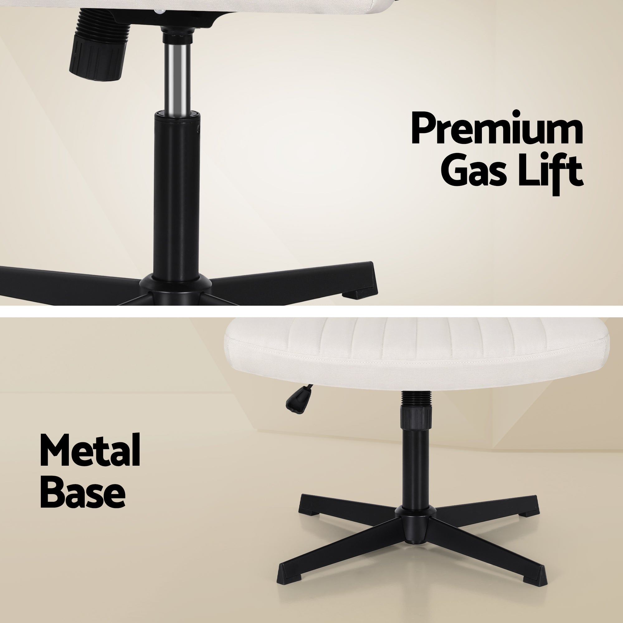 Criss Cross Wide Fabric Office Desk Vanity Chair Armless Swivel Height Adjustable - Beige