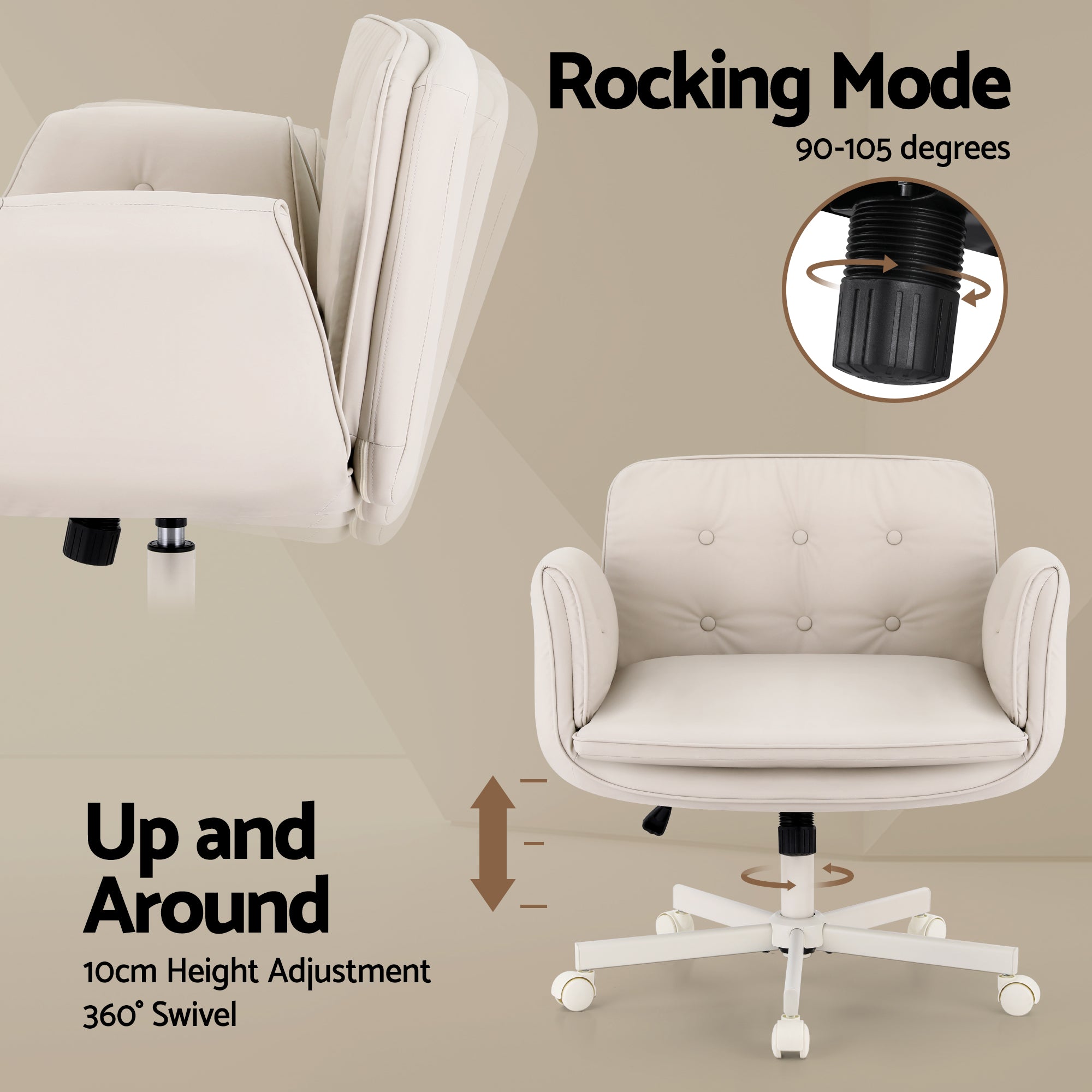 Criss Cross Ergonomic Office Desk Chair with Wheels & Adjustable Armrests - Beige