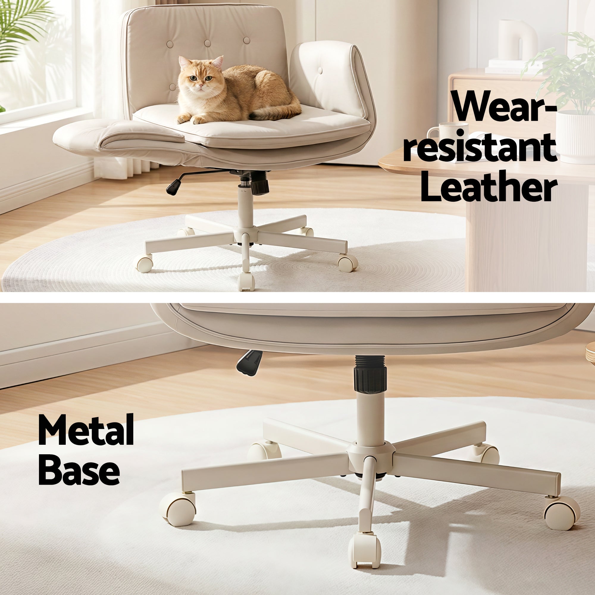 Criss Cross Ergonomic Office Desk Chair with Wheels & Adjustable Armrests - Beige