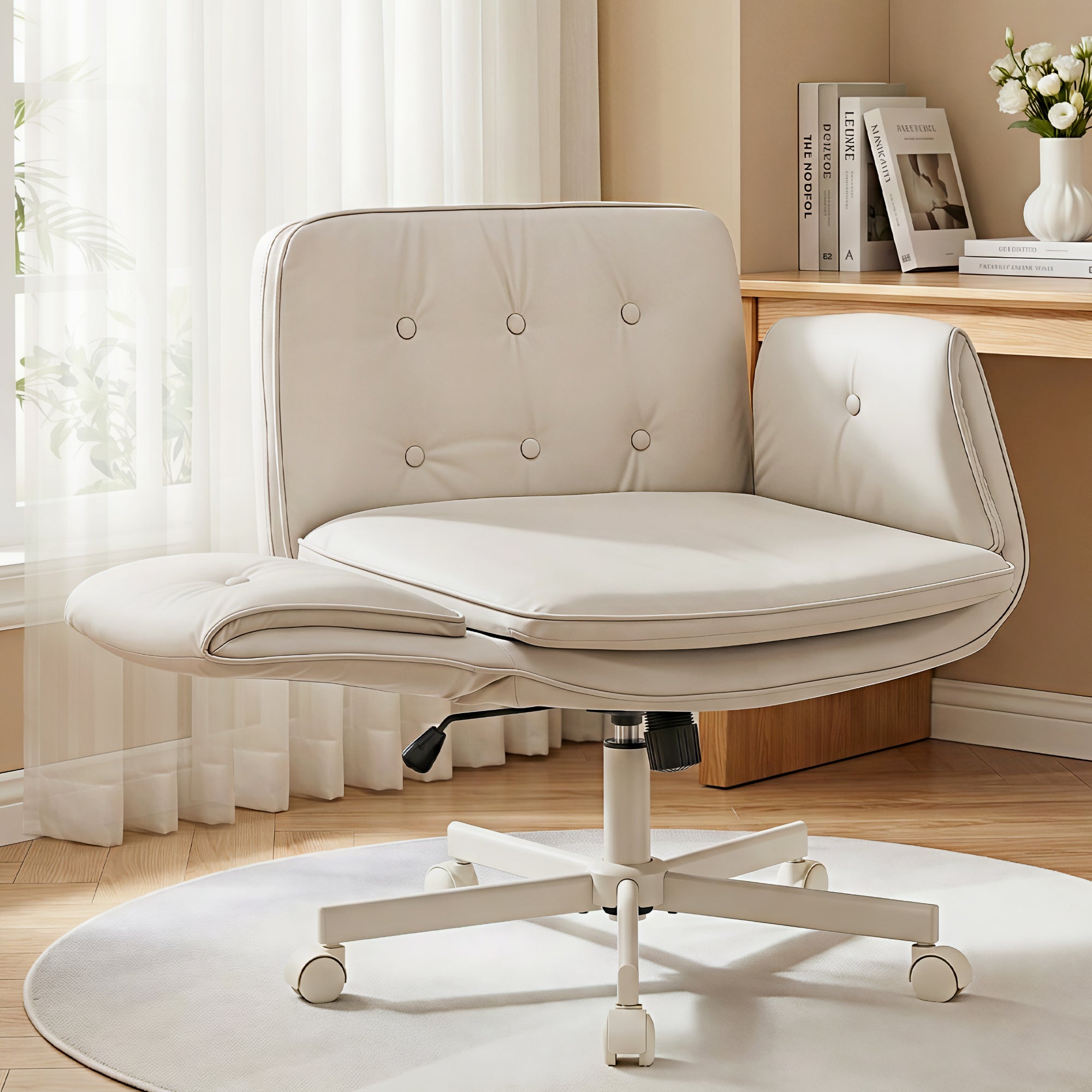 Criss Cross Ergonomic Office Desk Chair with Wheels & Adjustable Armrests - Beige