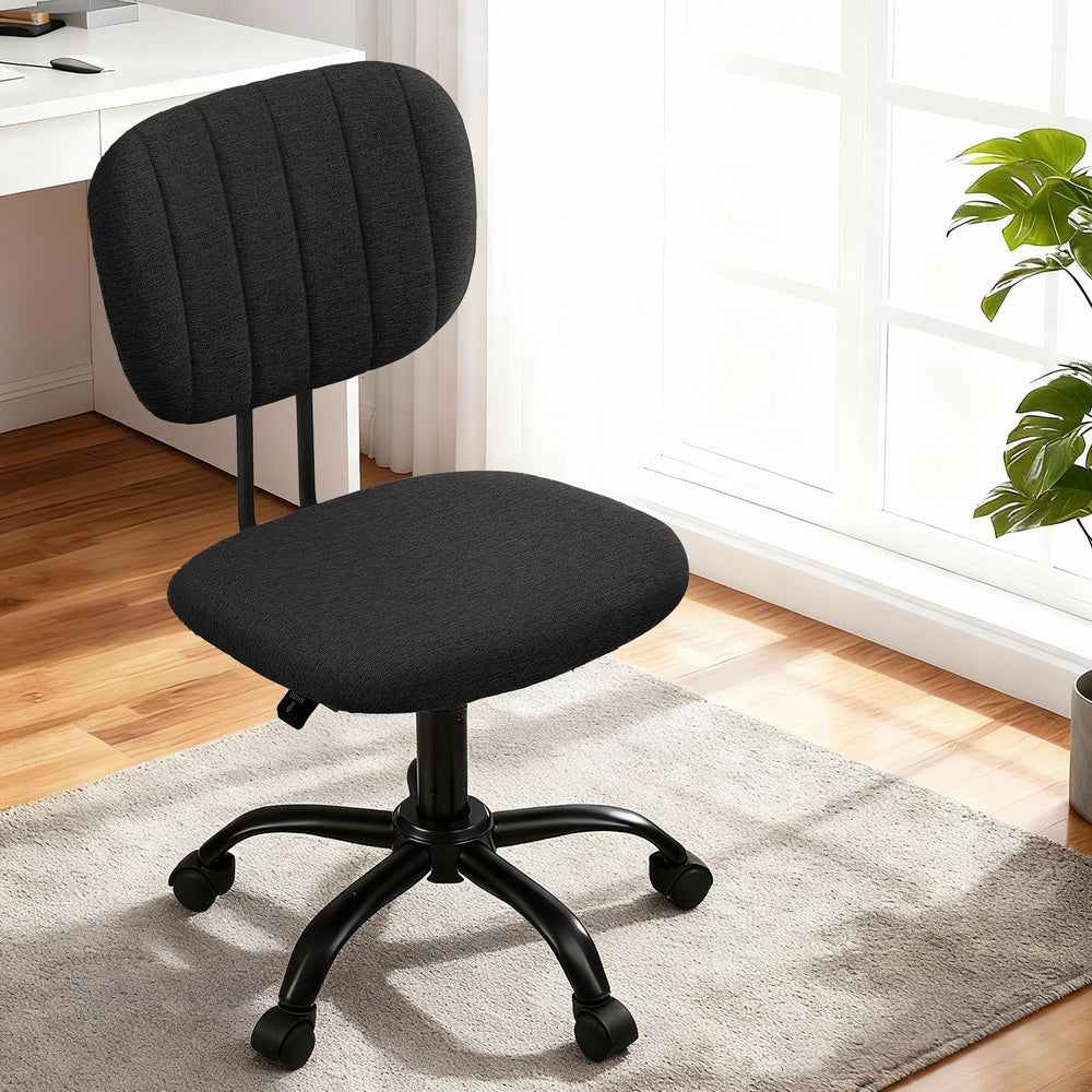 Armless Office Chair with Wheels, Ergonomic 360° Swivel Home Office Desk Chair, Height Adjustable Computer Task Chair with Fabric Back and Seat for Small Space, Black
