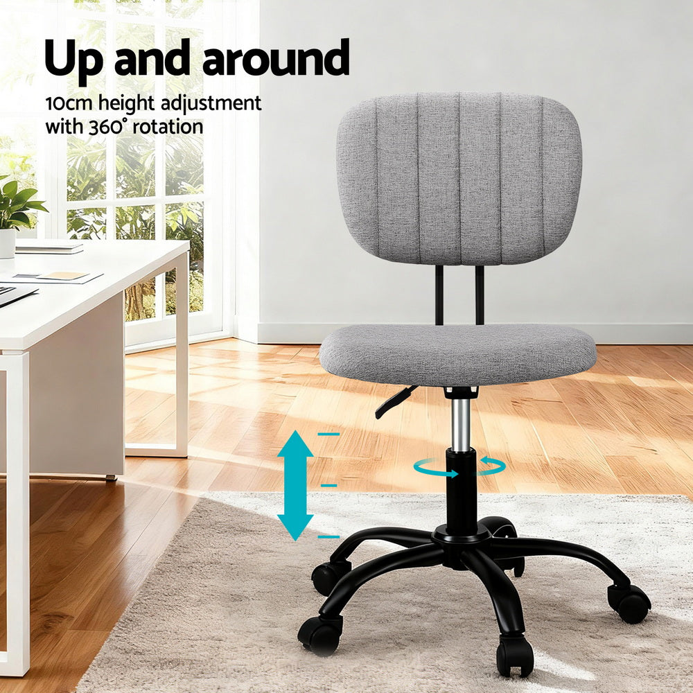 Armless Office Chair with Wheels, Ergonomic 360° Swivel Home Office Desk Chair, Height Adjustable Computer Task Chair with Fabric Back and Seat for Small Space, Grey