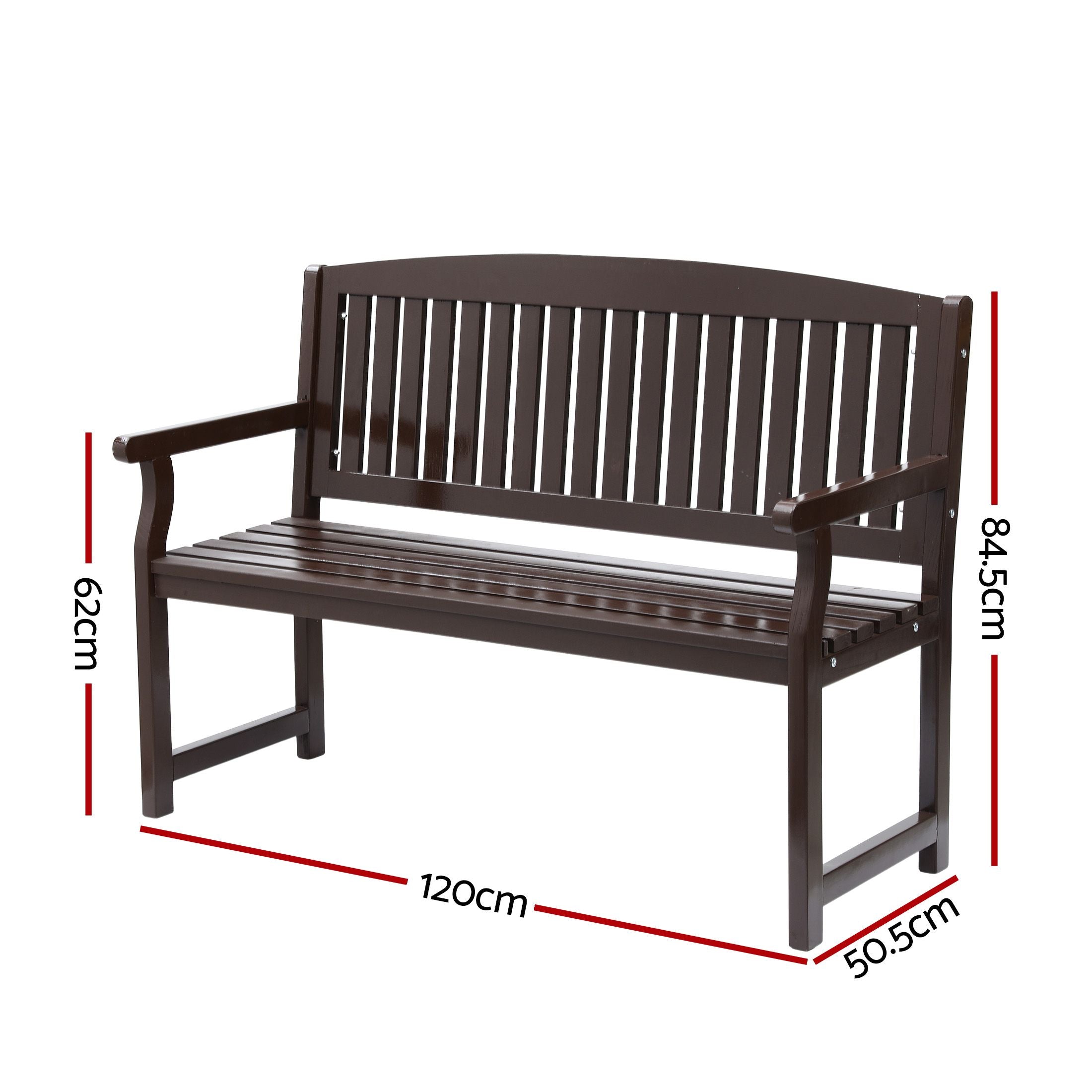 Outdoor Garden Bench 2 Seater Wooden Lounge Chair Patio Furniture - Brown