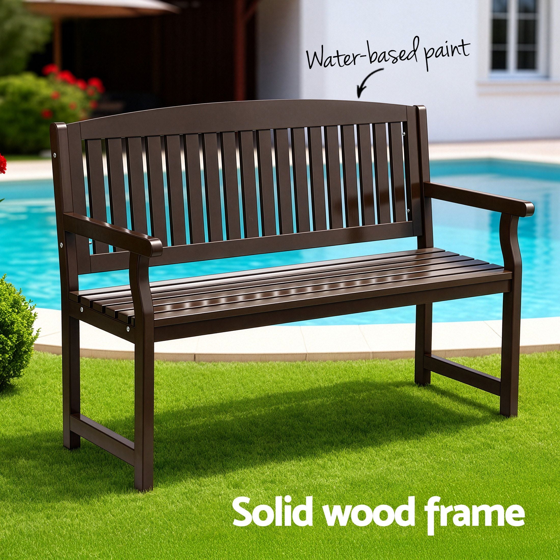 Outdoor Garden Bench 2 Seater Wooden Lounge Chair Patio Furniture - Brown