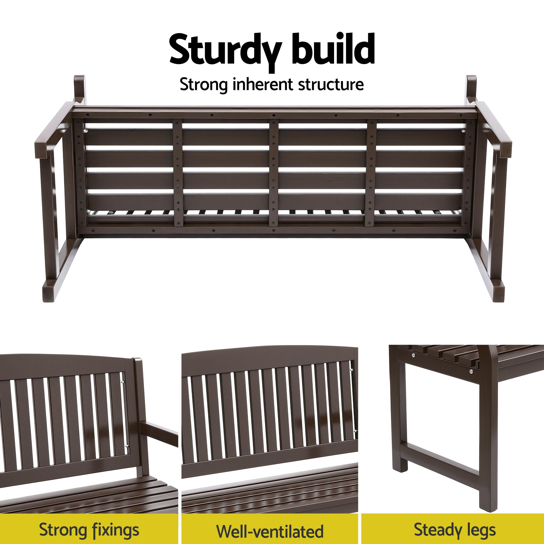 Outdoor Garden Bench 2 Seater Wooden Lounge Chair Patio Furniture - Brown