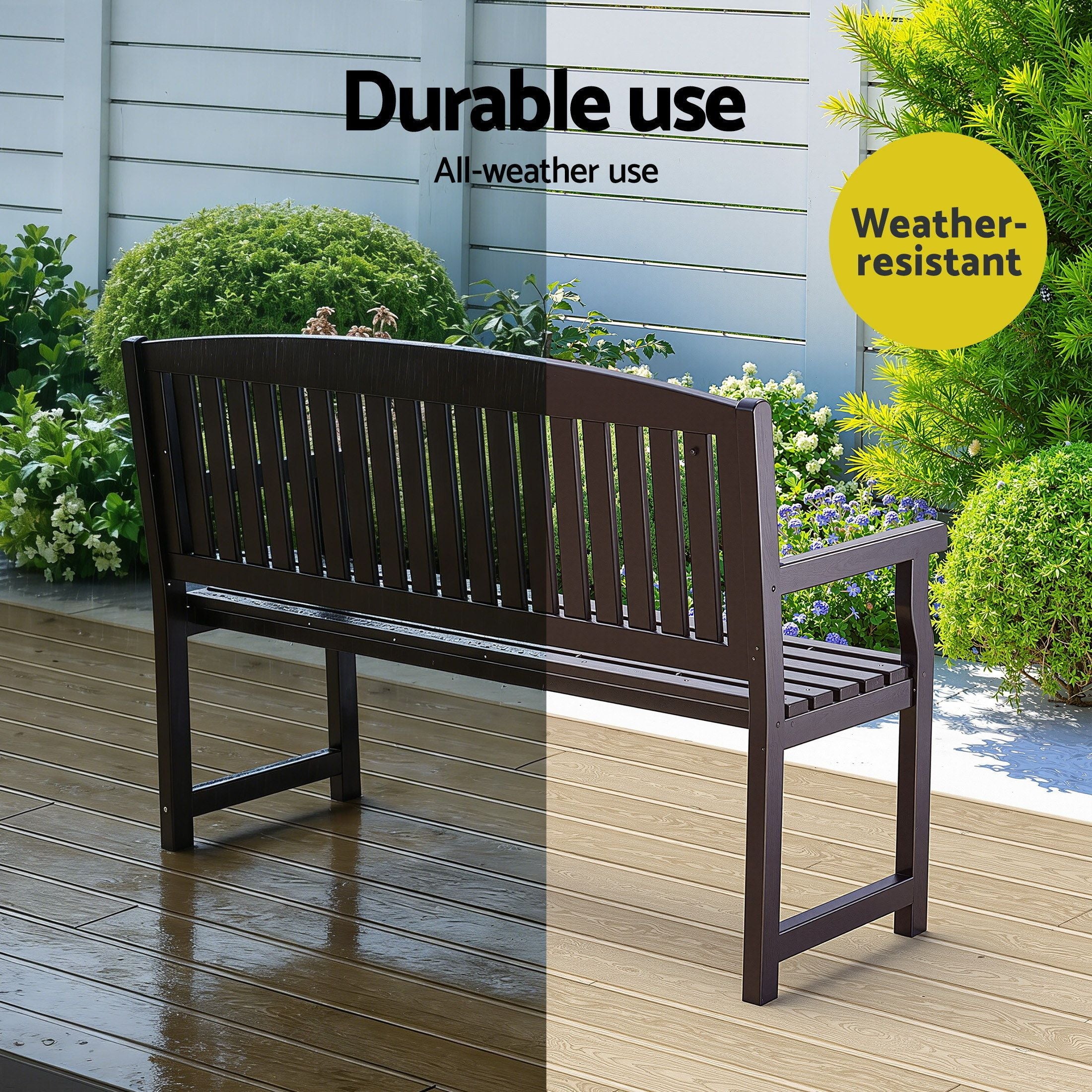Outdoor Garden Bench 2 Seater Wooden Lounge Chair Patio Furniture - Brown