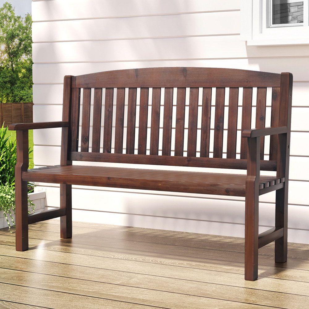 Outdoor Garden Bench 2 Seater Wooden Lounge Chair Patio Furniture - Brown