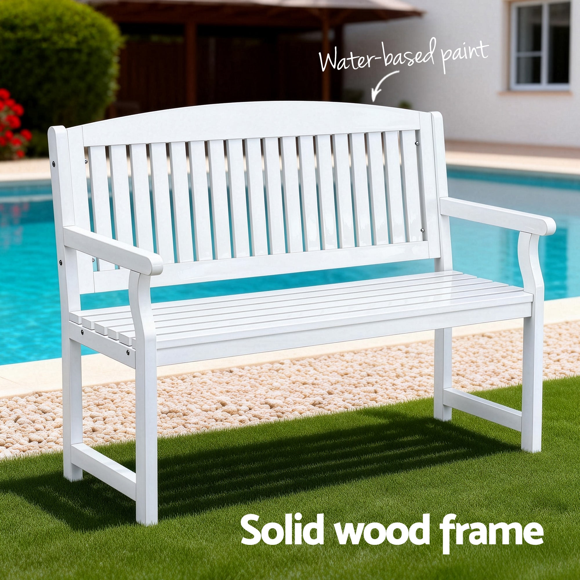 Outdoor 2 Seater Garden Bench Wooden Lounge Chair - White