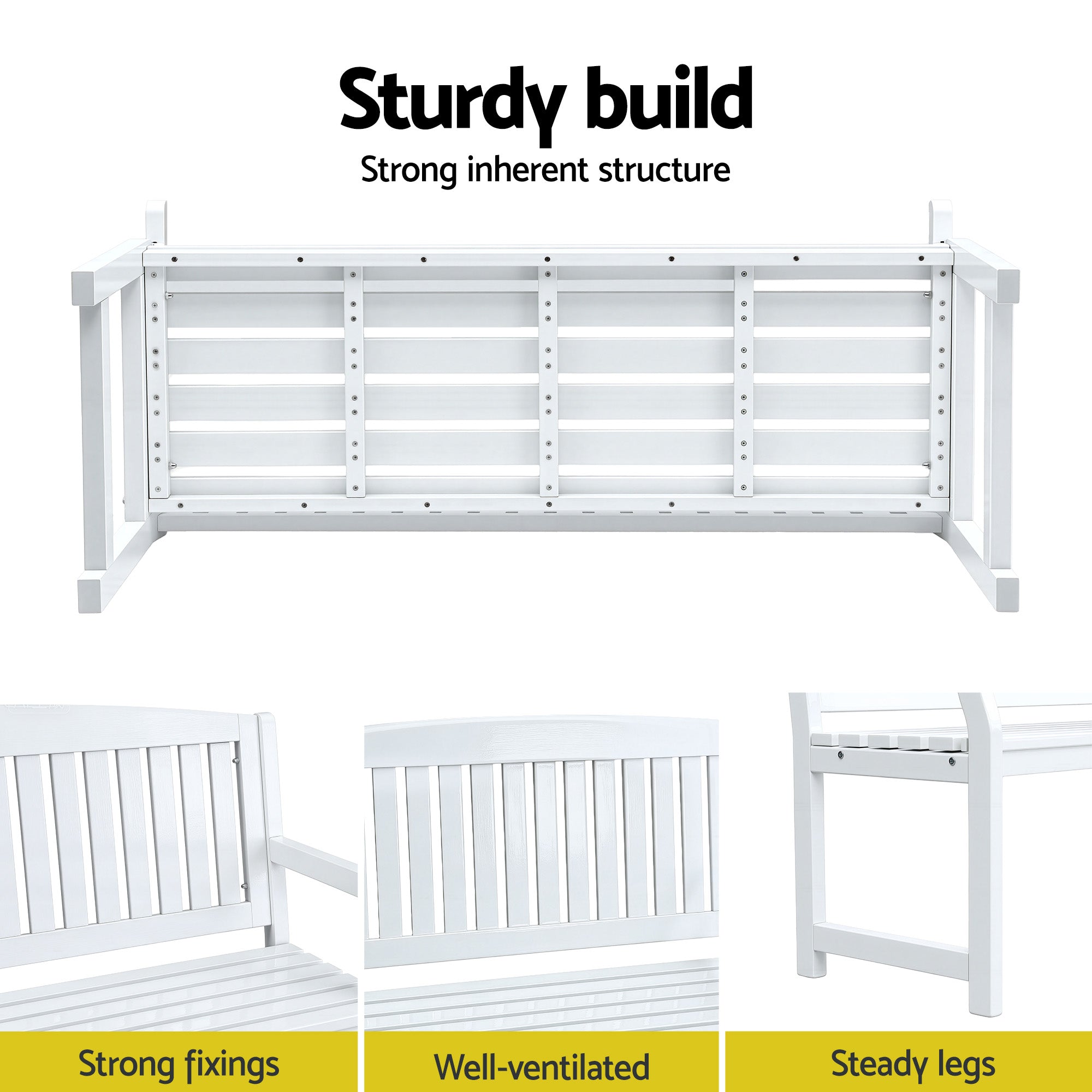 Outdoor 2 Seater Garden Bench Wooden Lounge Chair - White