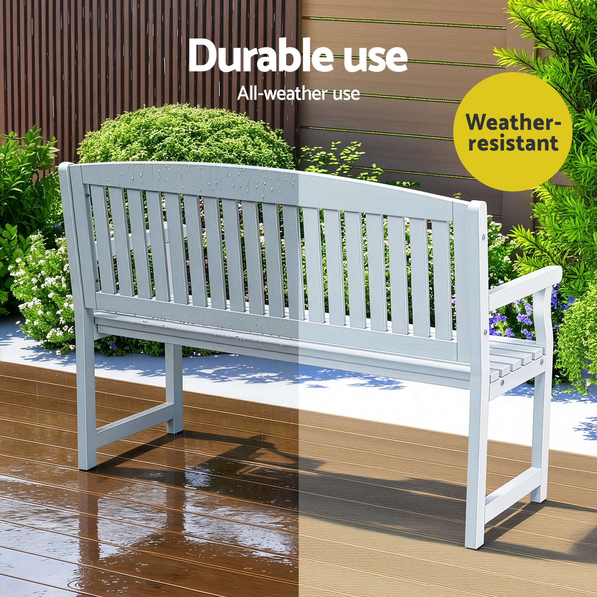 Outdoor 2 Seater Garden Bench Wooden Lounge Chair - White