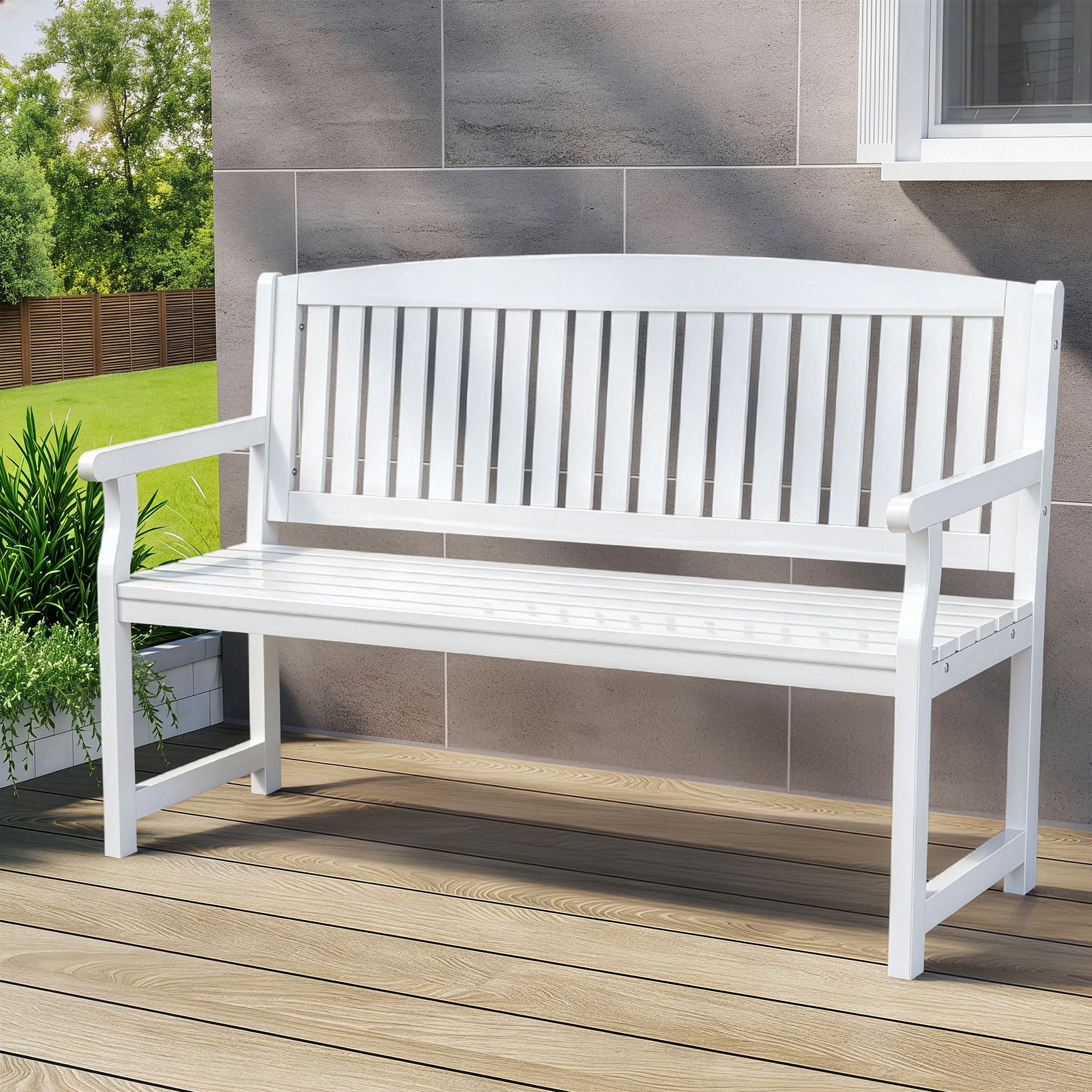Outdoor 2 Seater Garden Bench Wooden Lounge Chair - White