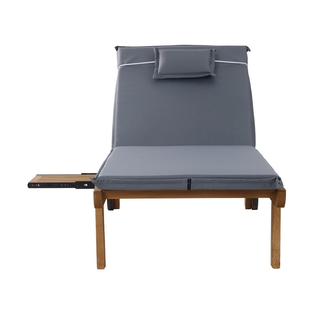Set of 2 Sun Lounge Wooden Lounger Outdoor Furniture Day Bed Wheel Patio Grey