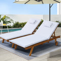 Set of 2 Sun Lounge Wooden Lounger Outdoor Furniture Day Bed Wheel Patio White