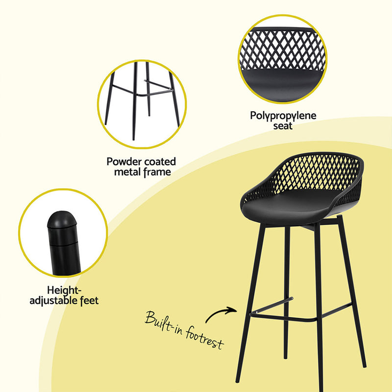 Set of 2 UV Resistant Outdoor Bar Stools Black