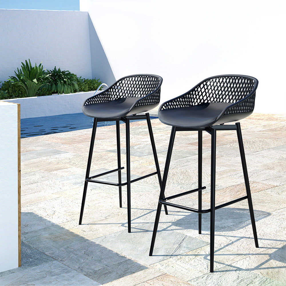 Set of 2 UV Resistant Outdoor Bar Stools Black