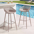 Set of 2 Outdoor Bar Stools with Plastic Seat and Metal Frame - Coffee