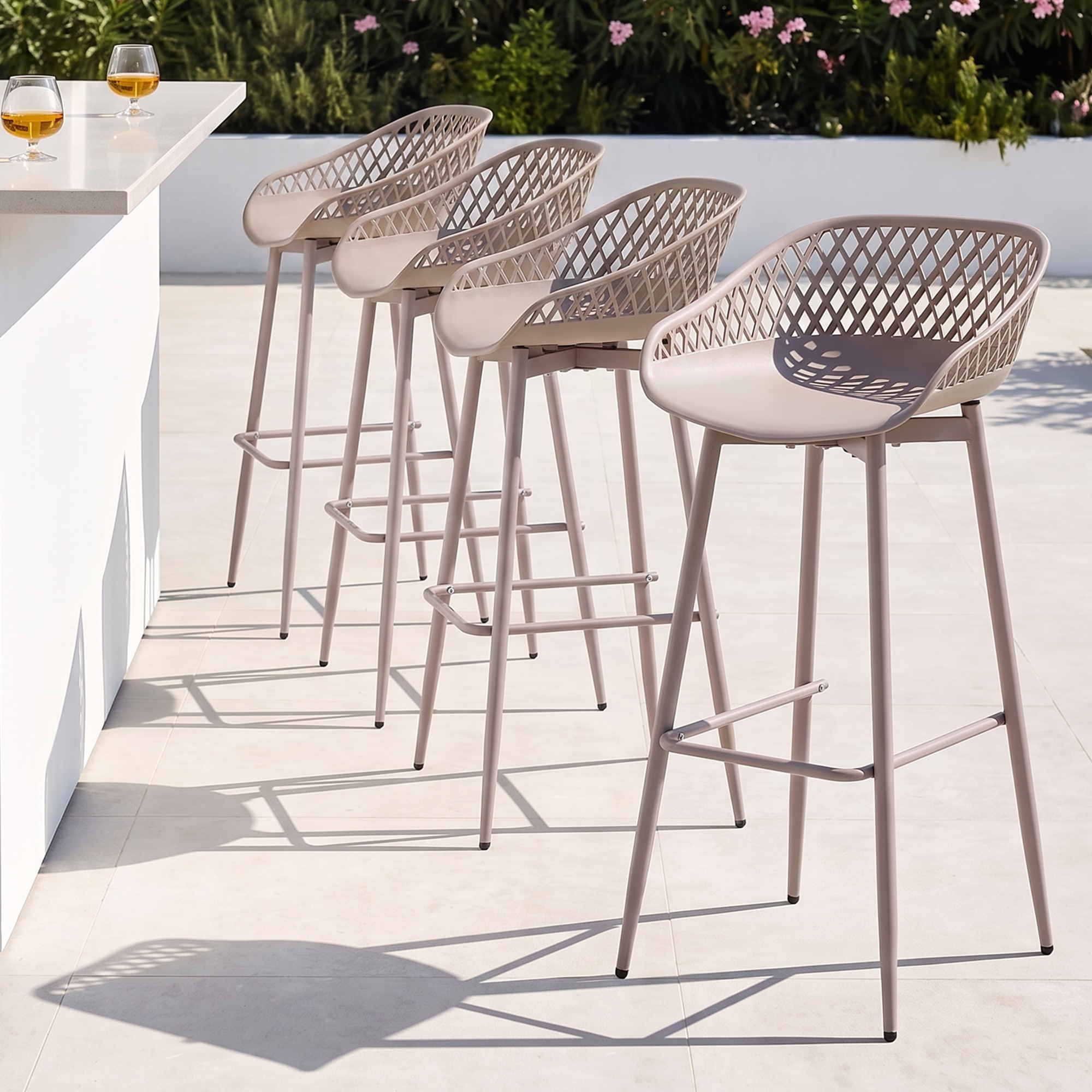4-Piece Outdoor Bar Stools Plastic Metal Dining Chair Furniture Coffee