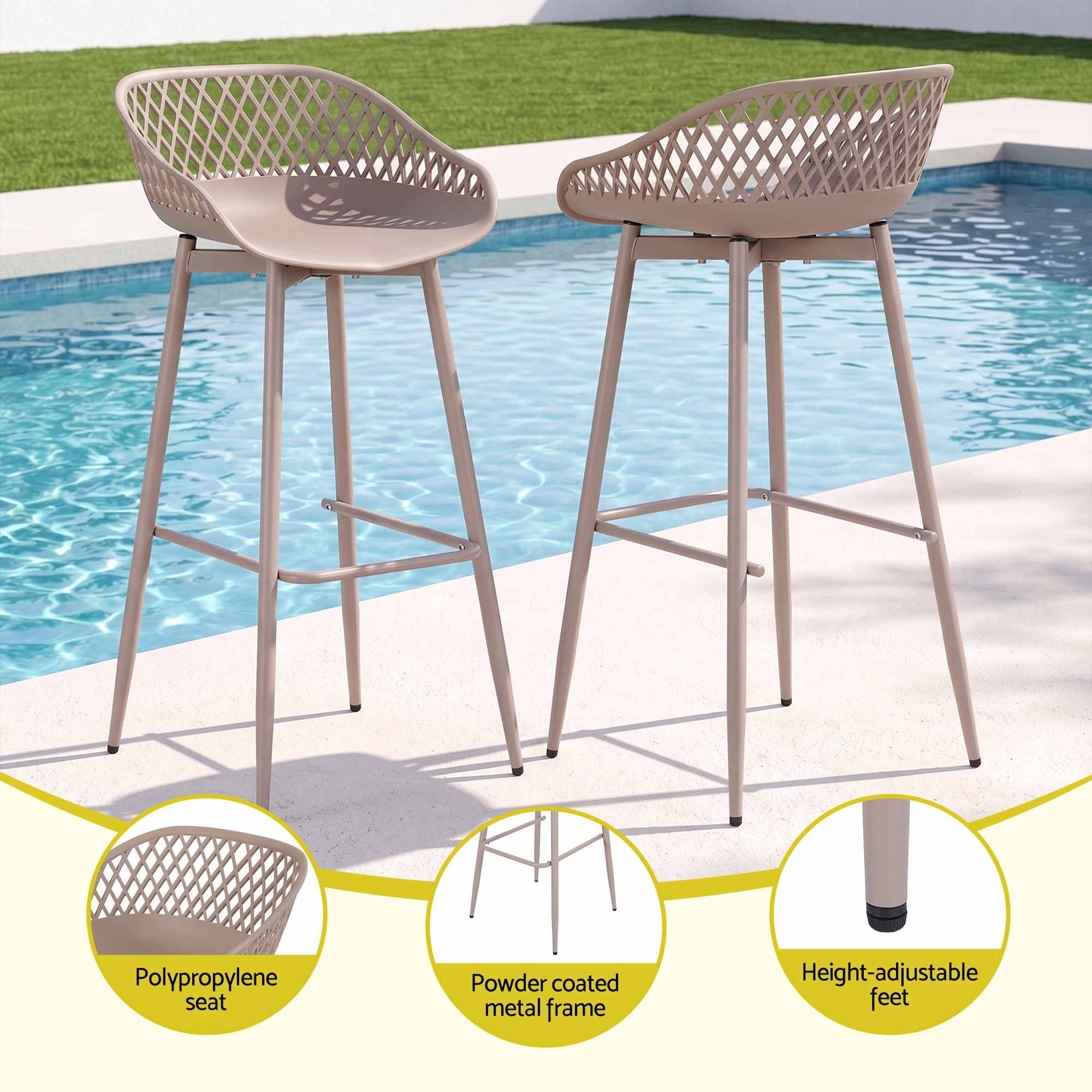 4-Piece Outdoor Bar Stools Plastic Metal Dining Chair Furniture Coffee