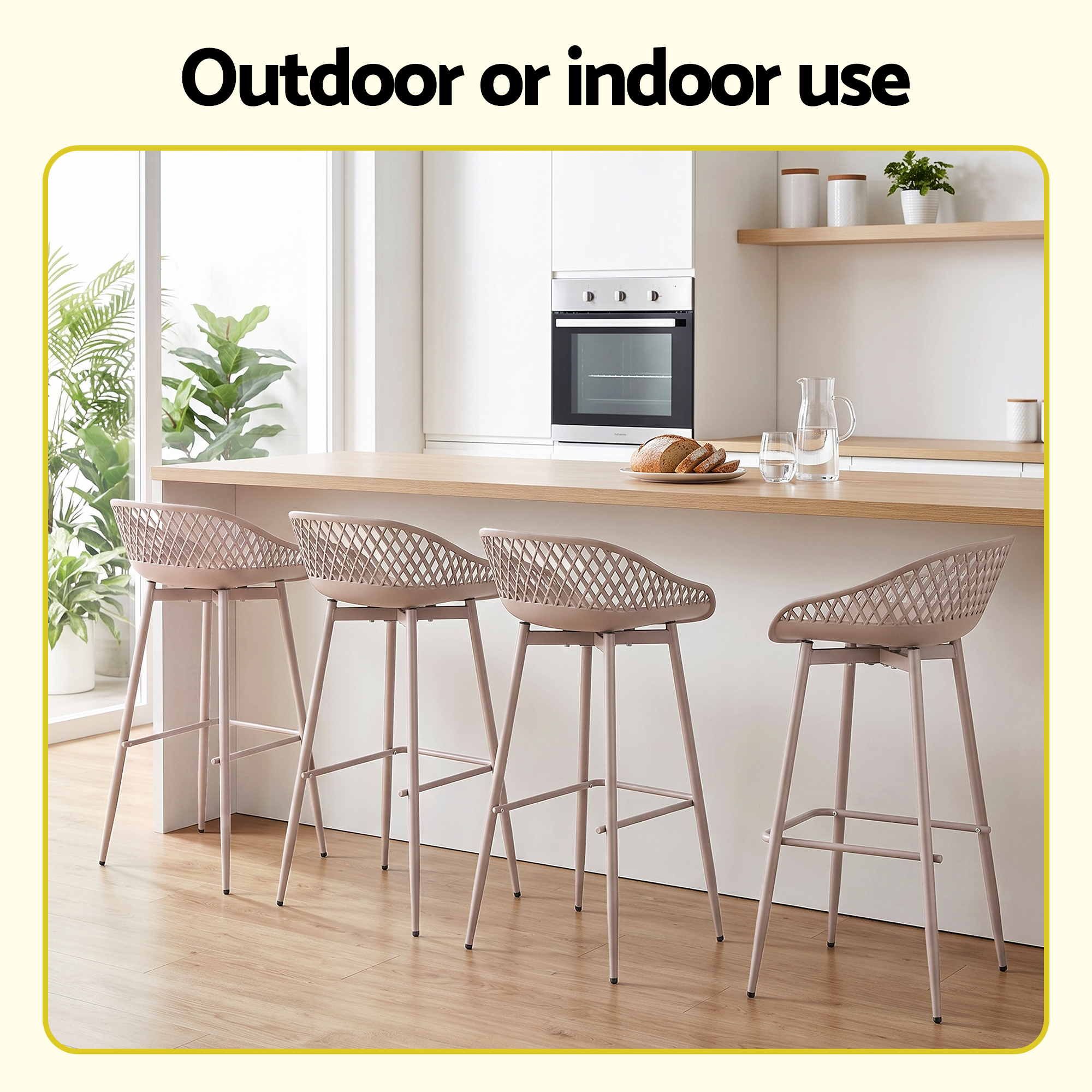 4-Piece Outdoor Bar Stools Plastic Metal Dining Chair Furniture Coffee