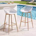 2PC Outdoor Bar Stools Plastic Metal Dining Chair Patio Furniture White