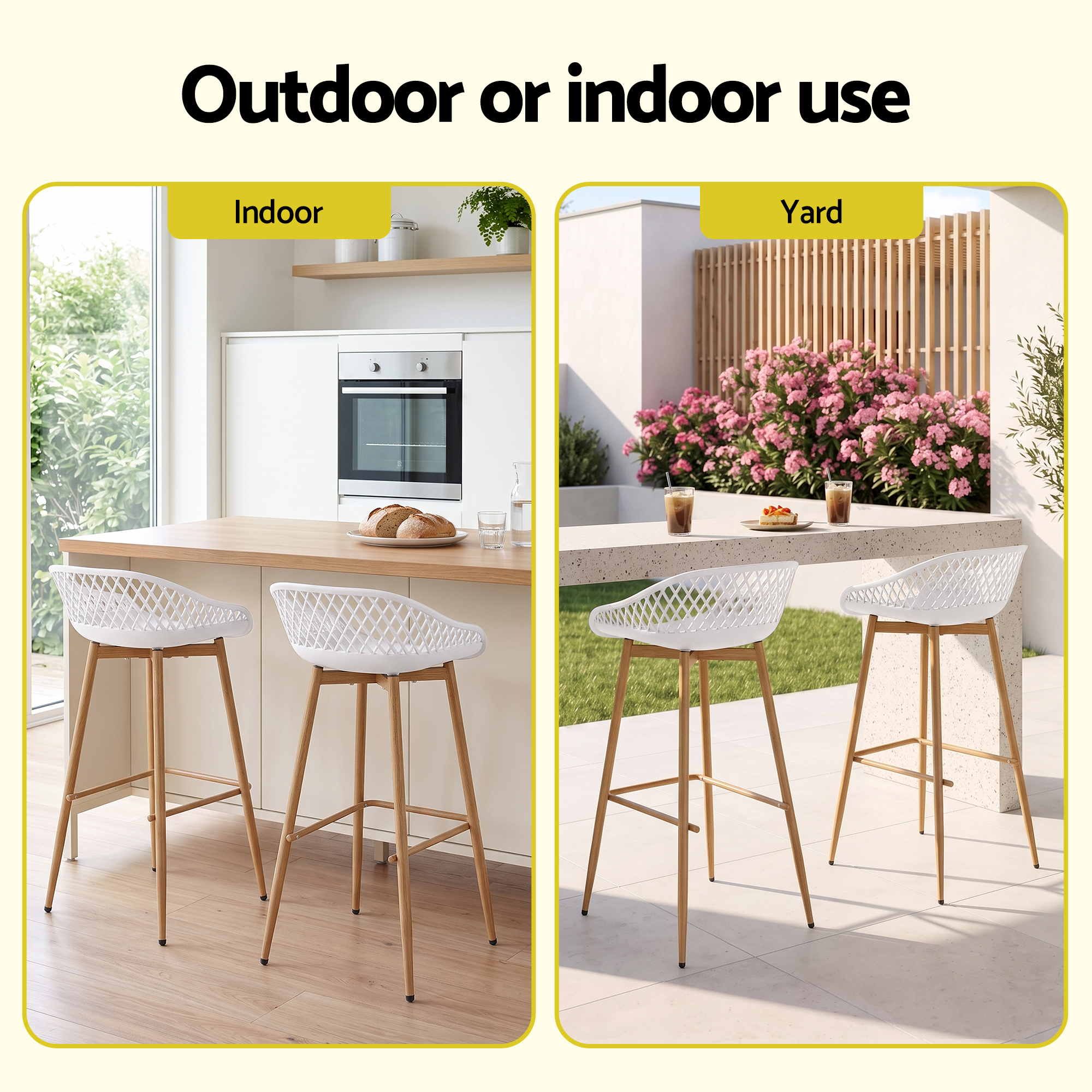 2PC Outdoor Bar Stools Plastic Metal Dining Chair Patio Furniture White