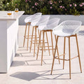 4-Piece Outdoor Bar Stools Plastic Metal Dining Chair Balcony White