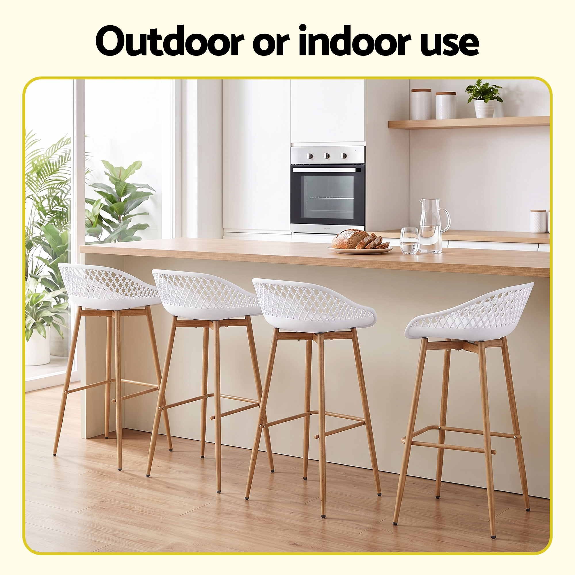 4-Piece Outdoor Bar Stools Plastic Metal Dining Chair Balcony White