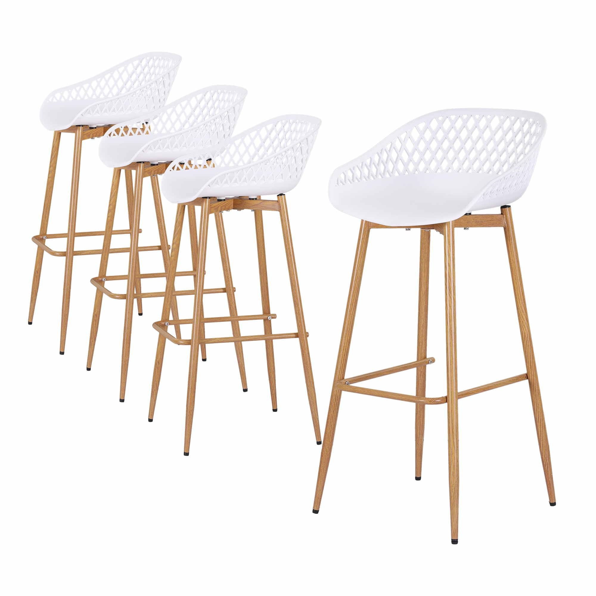 4-Piece Outdoor Bar Stools Plastic Metal Dining Chair Balcony White
