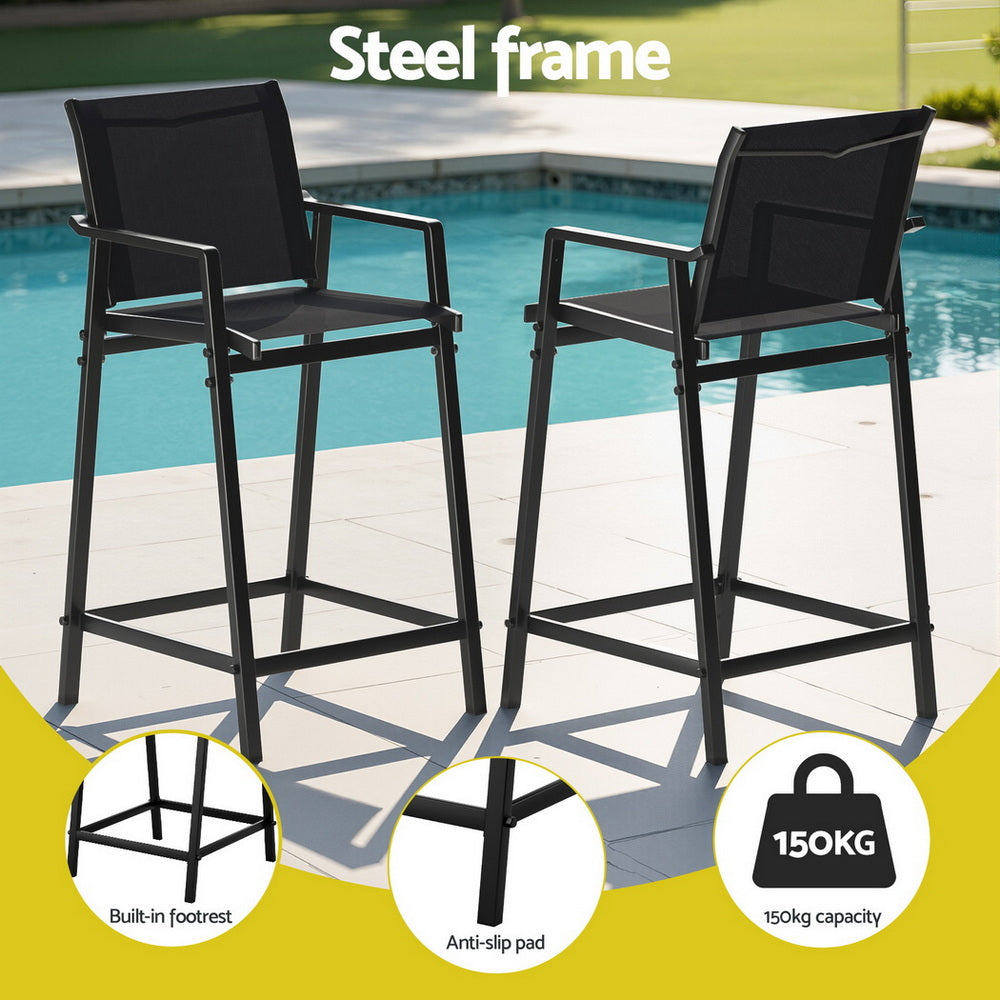 Set of 2 Bardon Outdoor Bar Stools - Black