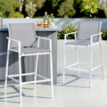 Set of 2 Outdoor Bar Stools Dining Chairs Patio Furniture Garden Steel Textilene White