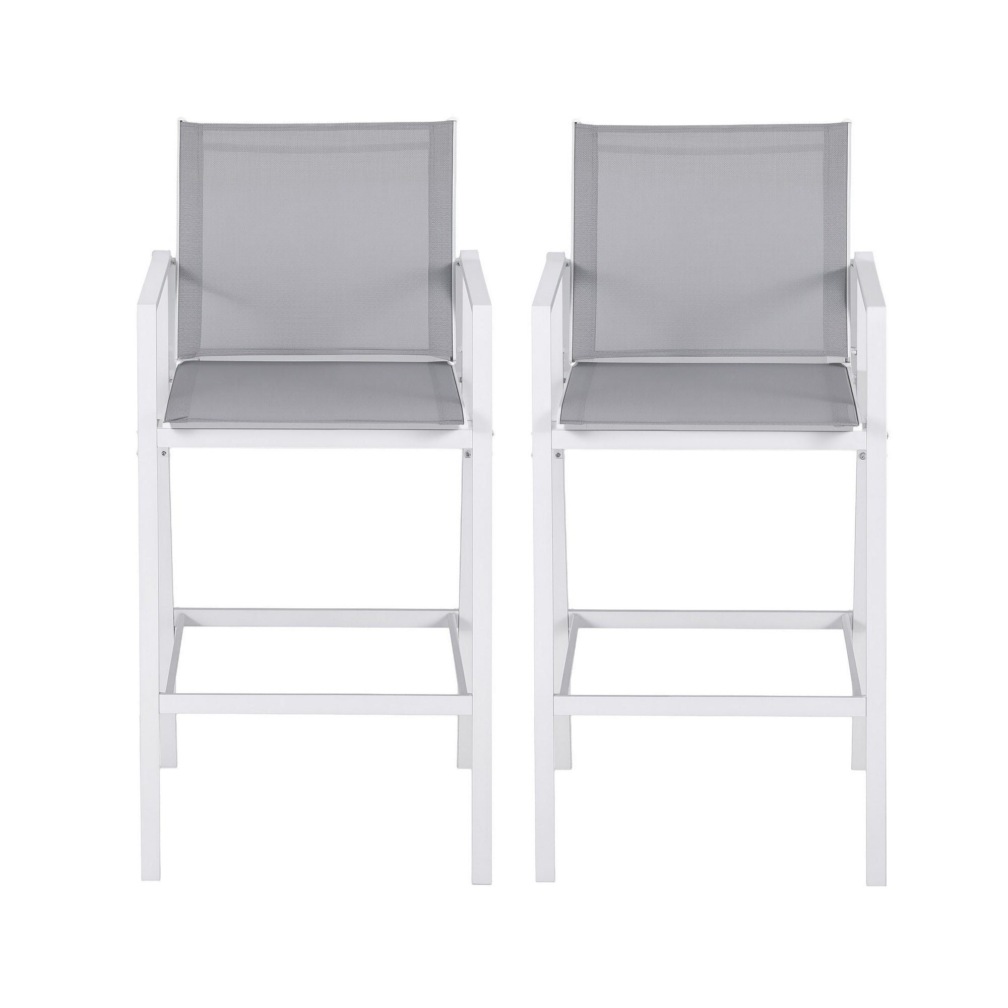 Set of 2 Outdoor Bar Stools Dining Chairs Patio Furniture Garden Steel Textilene White