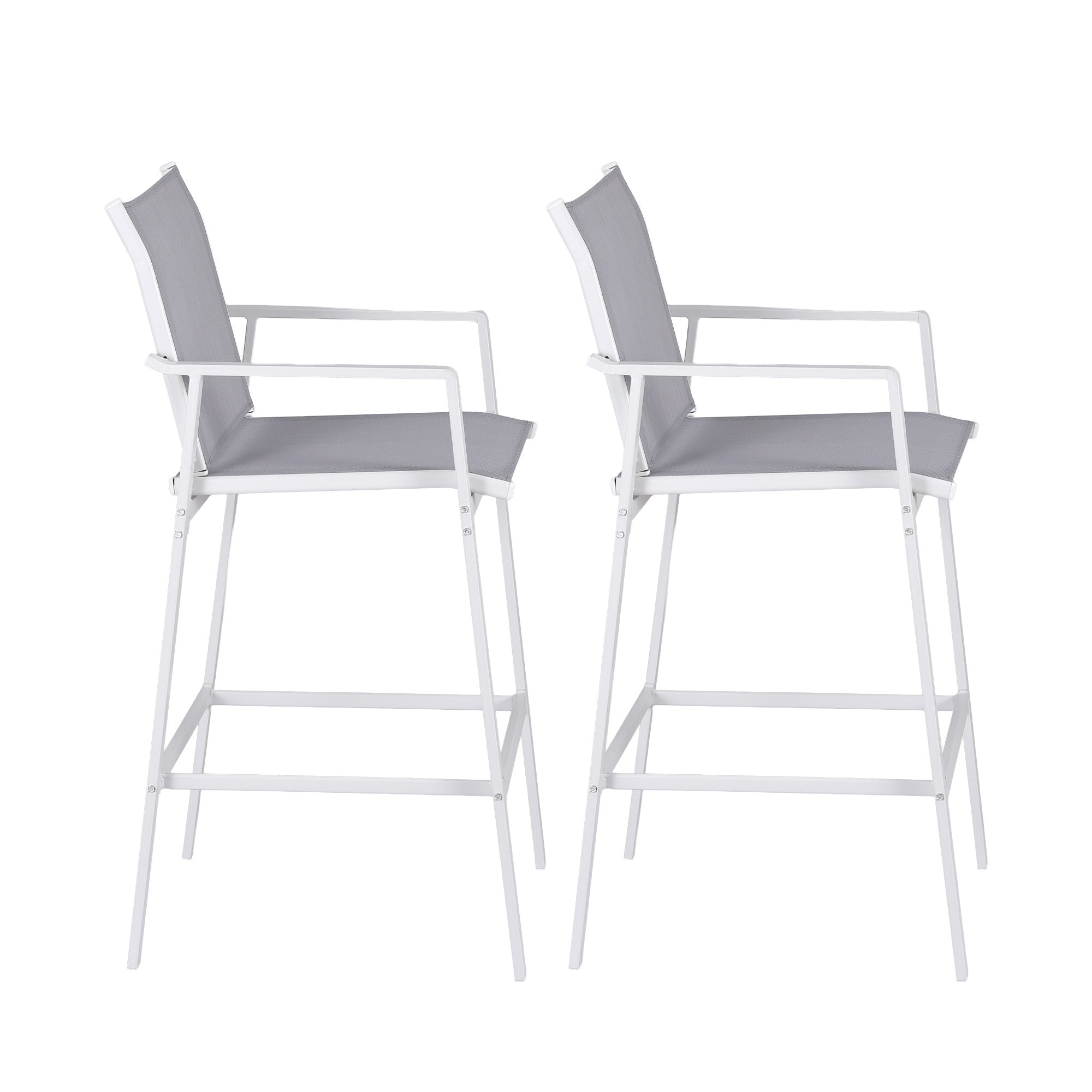 Set of 2 Outdoor Bar Stools Dining Chairs Patio Furniture Garden Steel Textilene White