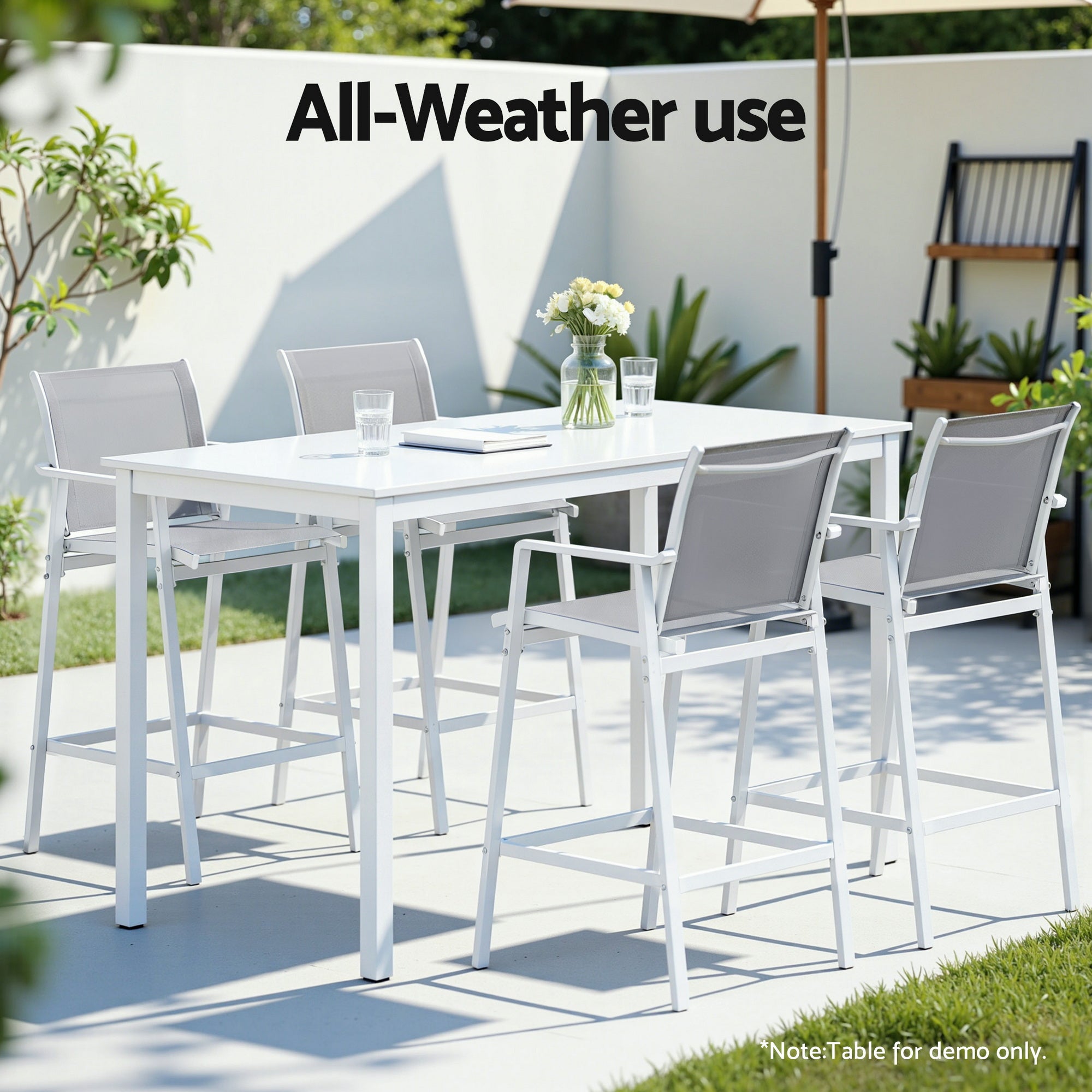 Set of 2 Outdoor Bar Stools Dining Chairs Patio Furniture Garden Steel Textilene White