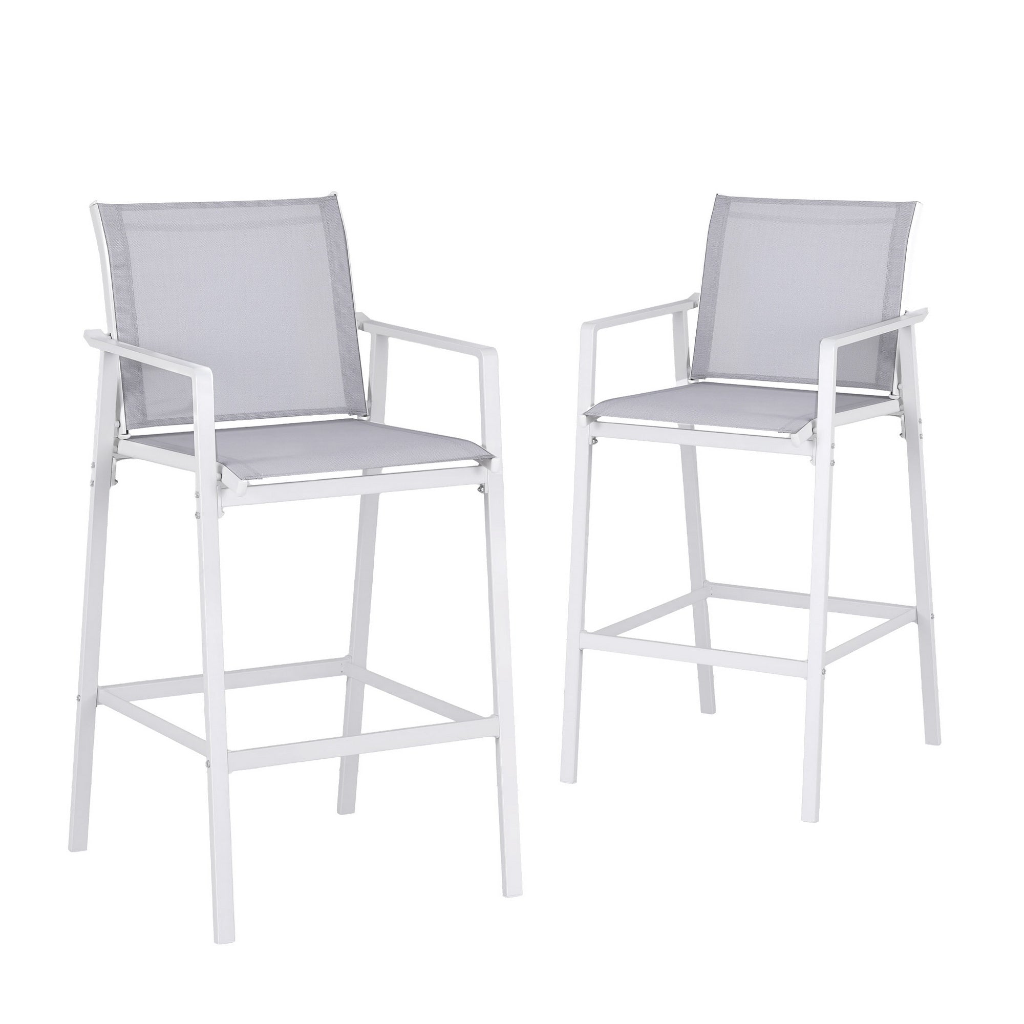 Set of 2 Outdoor Bar Stools Dining Chairs Patio Furniture Garden Steel Textilene White
