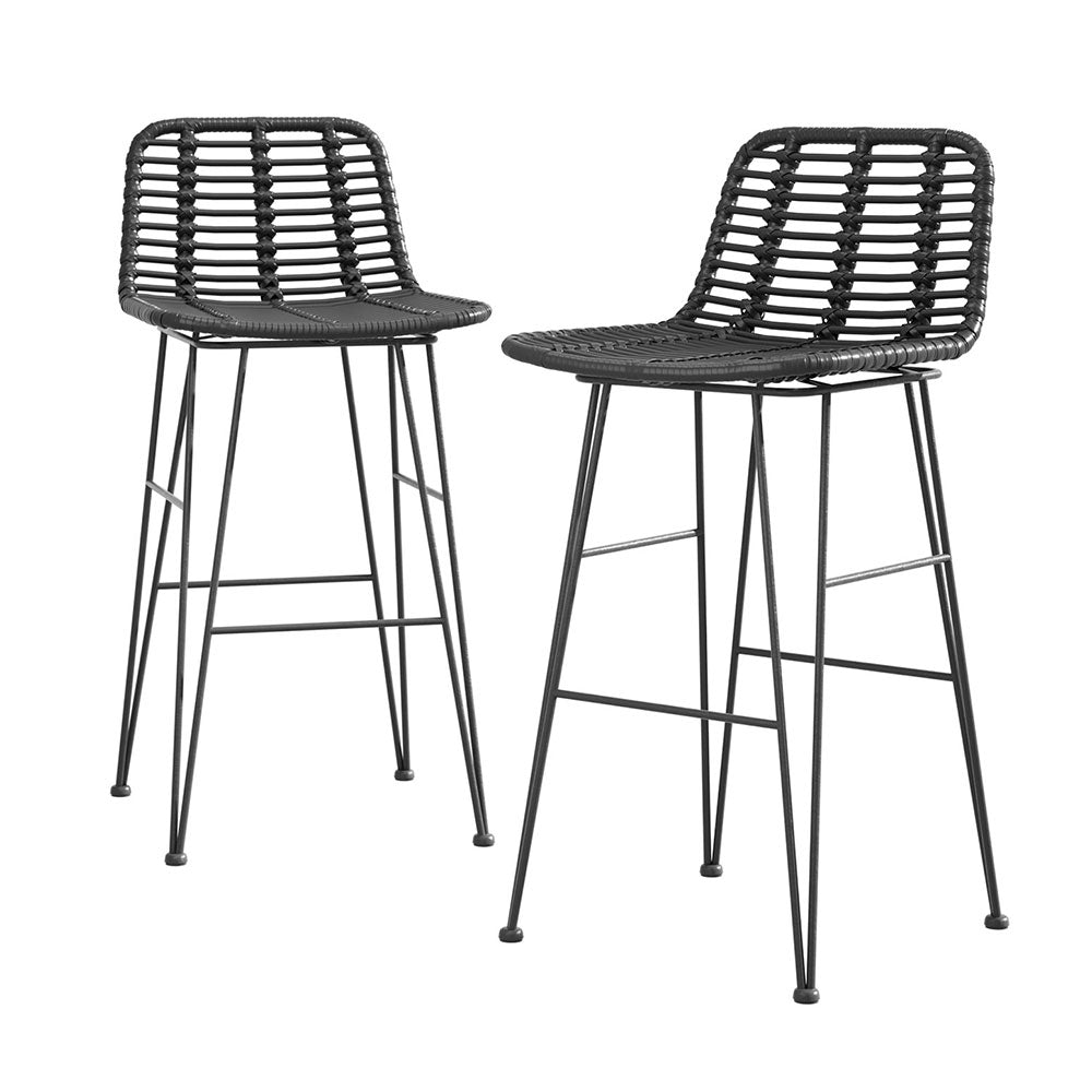 Set of 2 Coastal Outdoor Rattan Bar Stools 68cm - Black