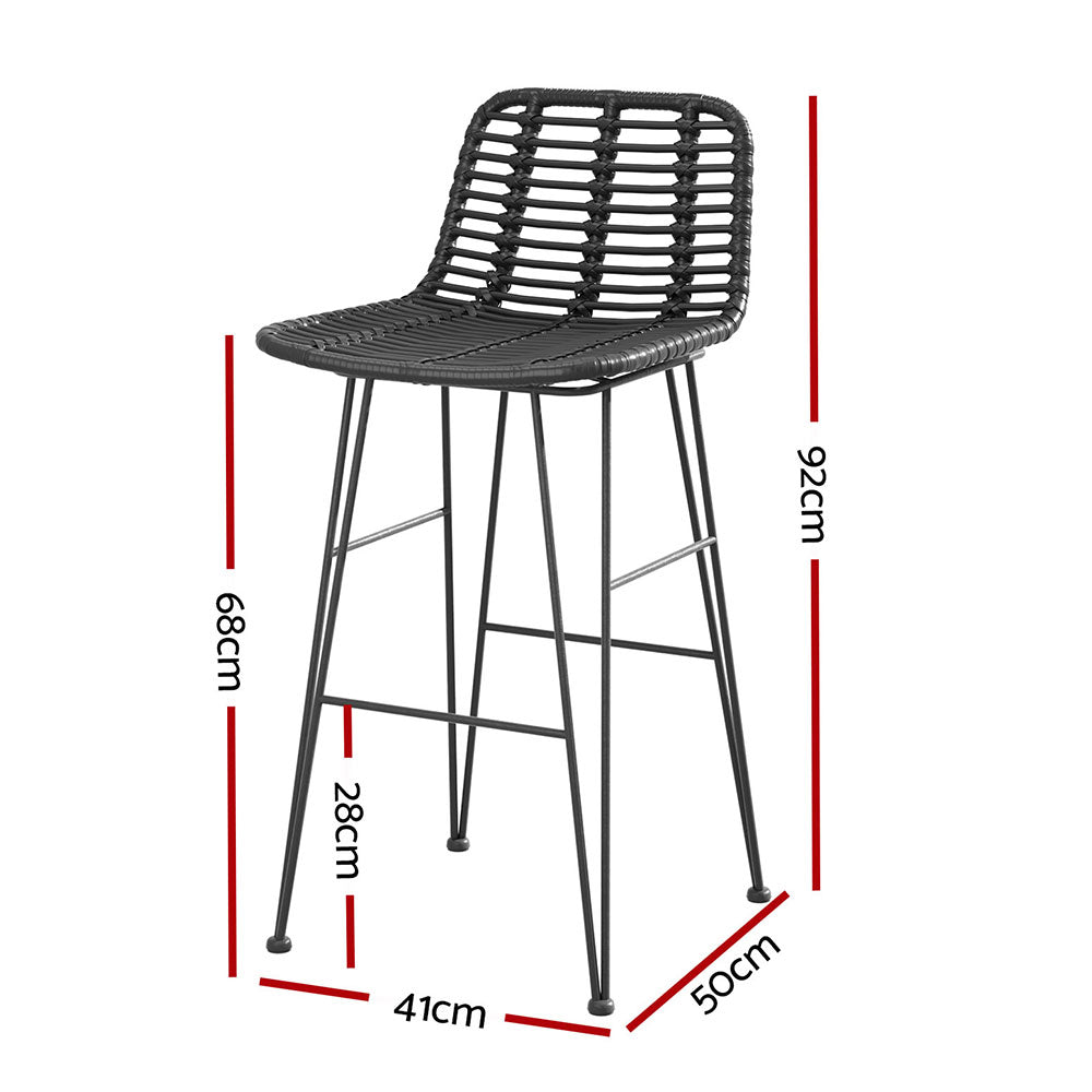 Set of 2 Coastal Outdoor Rattan Bar Stools 68cm - Black