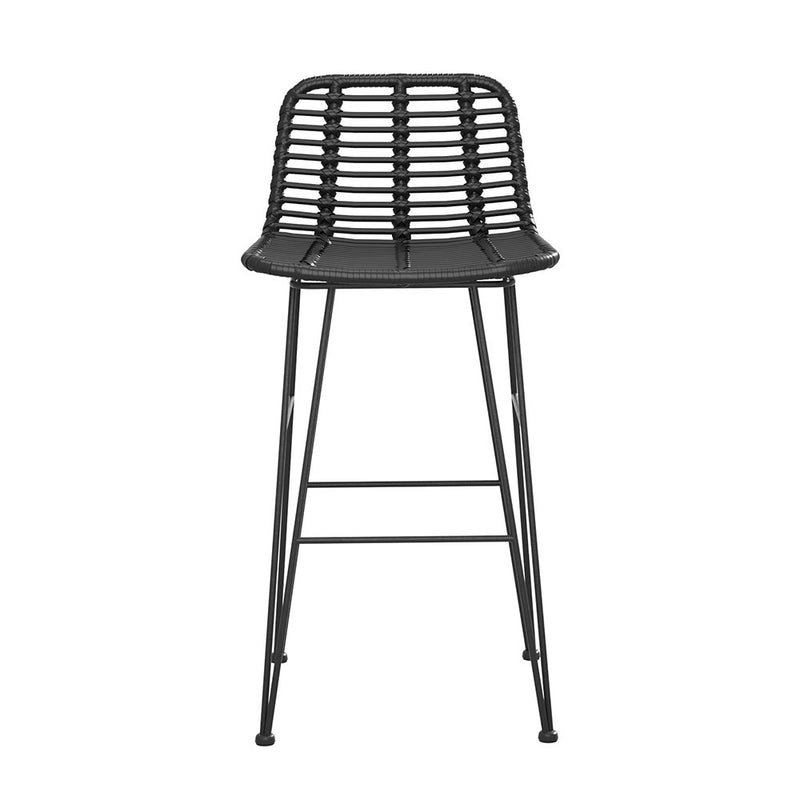 Set of 2 Coastal Outdoor Rattan Bar Stools 68cm - Black