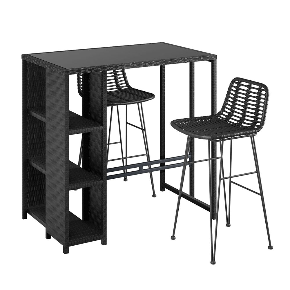 Stylish Outdoor Wicker Bar Set - Black