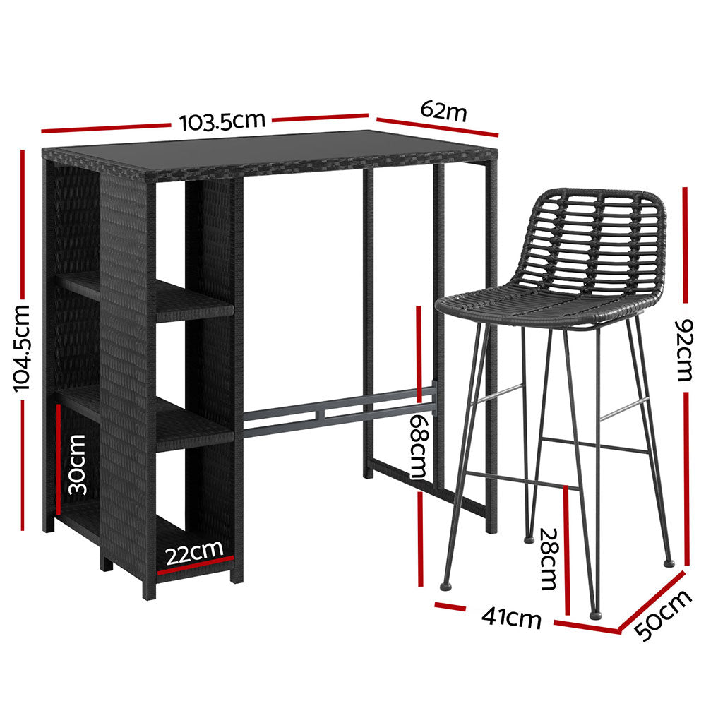 Stylish Outdoor Wicker Bar Set - Black