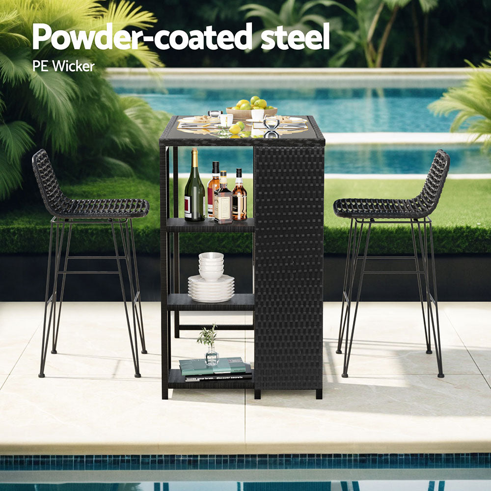 Stylish Outdoor Wicker Bar Set - Black