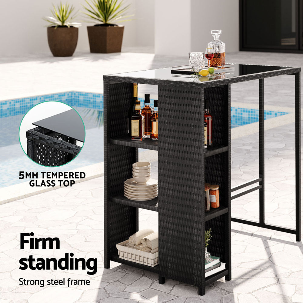 Stylish Outdoor Wicker Bar Set - Black