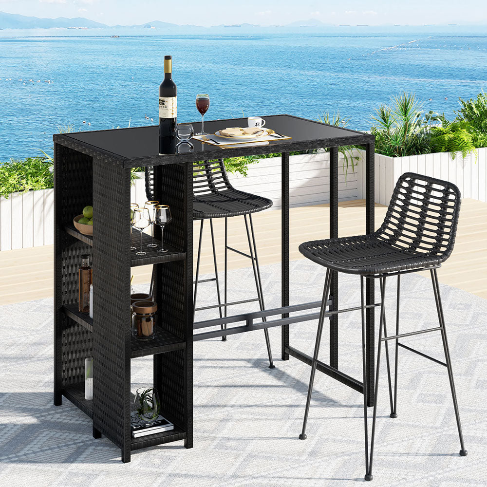 Stylish Outdoor Wicker Bar Set - Black