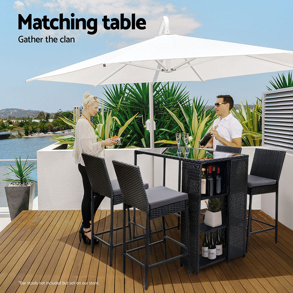 Outdoor Bar Table Wicker Dining Bistro Glass Desk Steel Patio Furniture Black
