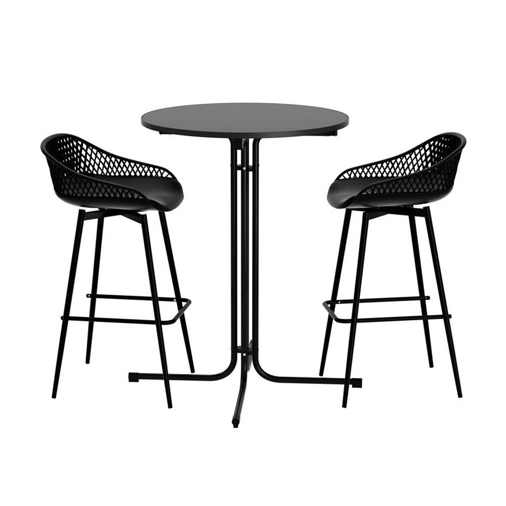 3 Piece Outdoor Bar Set with Stools & Table – Black