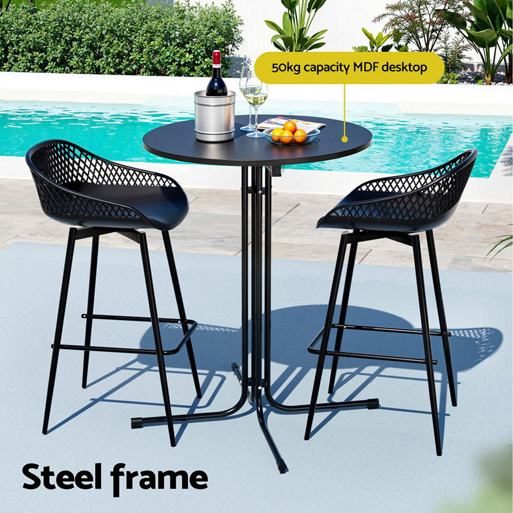 3 Piece Outdoor Bar Set with Stools & Table – Black